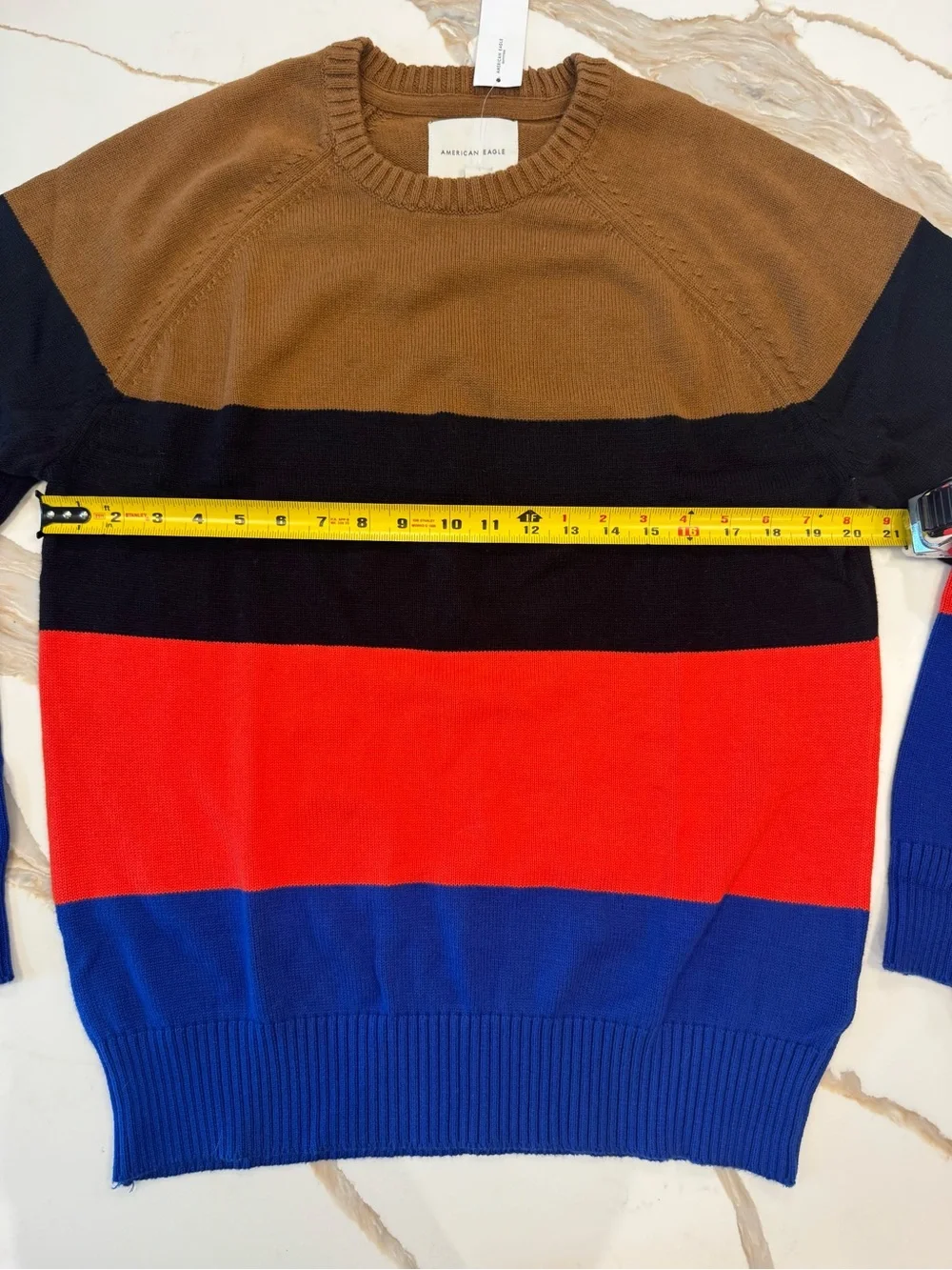 American Eagle NWT Men’s Large Colorblock Crewneck Sweater 100% Cotton Striped